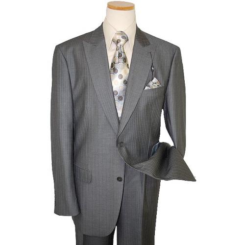 Steve Harvey Classic Collection Charcoal Grey/White Pinstripes Super 120's Suit 6709